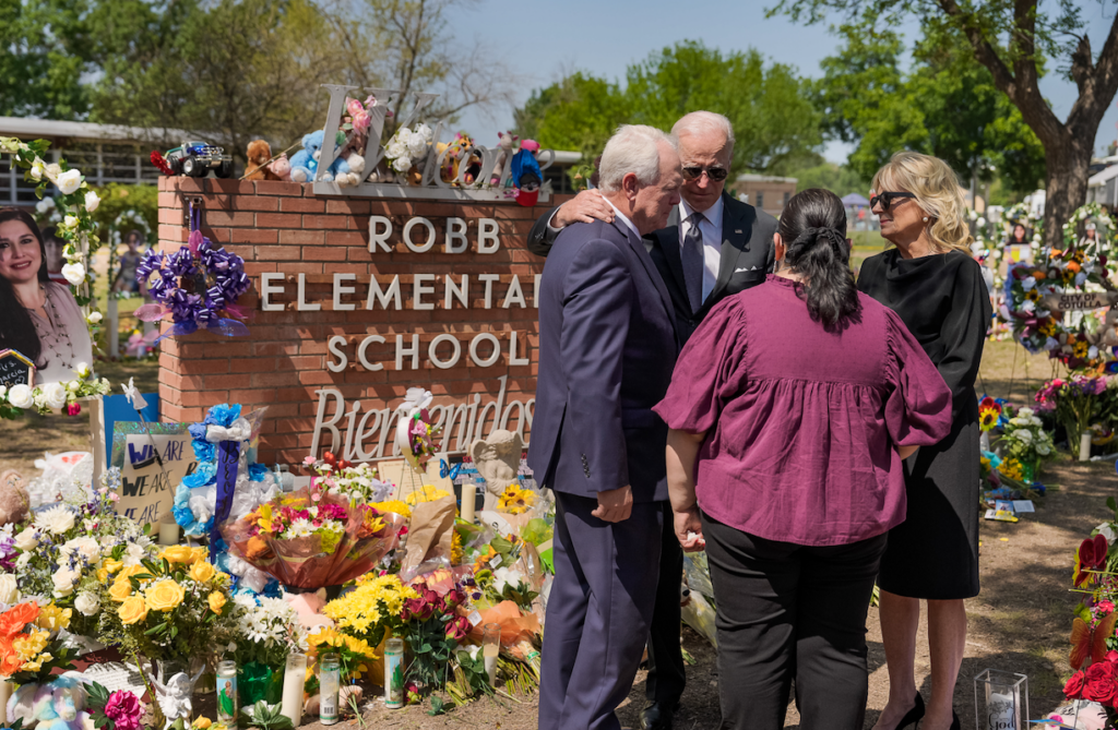 President Biden visits Robb Elementary school in Uvalde, Texas, where a gunman killed 21 people on May 24.