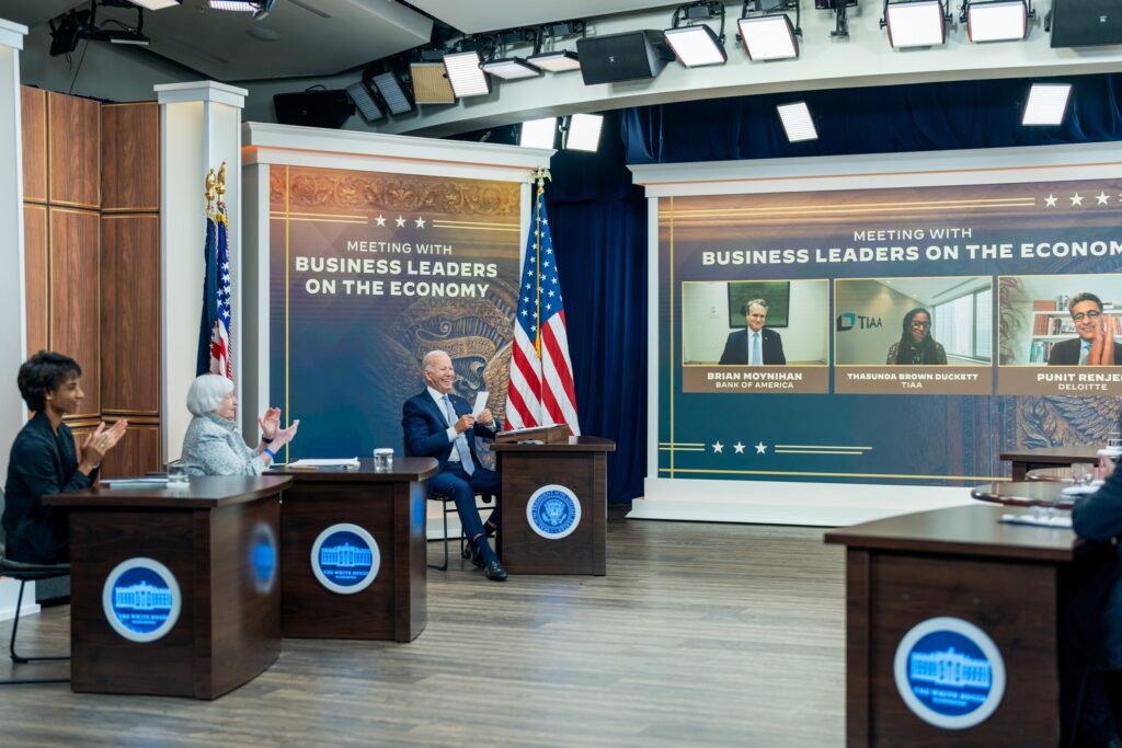 President Biden meets with business leaders on July 28 to discuss the country's economic outlook. 