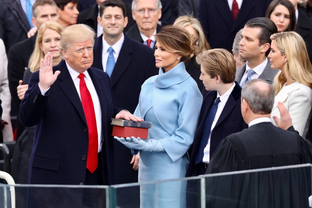President Donald Trump being sworn in on January 20, 2017 at the U.S. Capitol building in Washington, D.C.