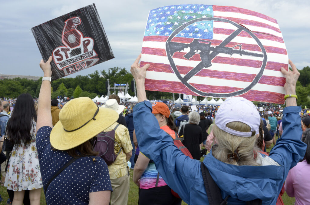Protesters push for tighter regulations on assault weapons at the second March for Our Lives rally in Washington, D.C. on Saturday June 11, 2022.