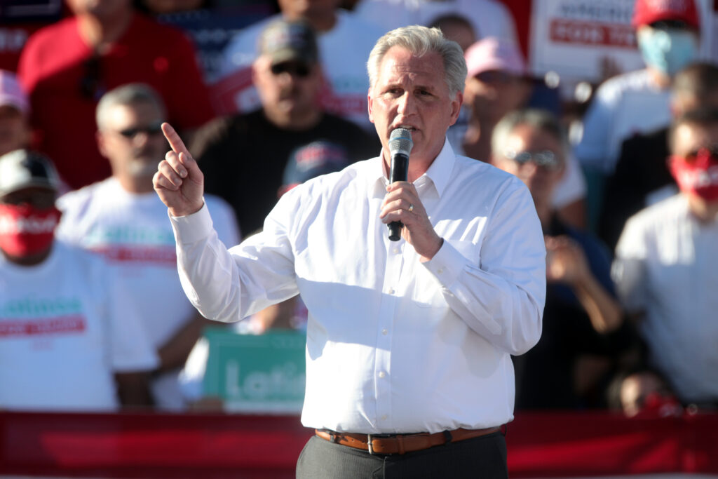 Then House Minority Leader Kevin McCarthy speaking at a "Make America Great Again" campaign rally in October 2020 in Phoenix, Arizona.    