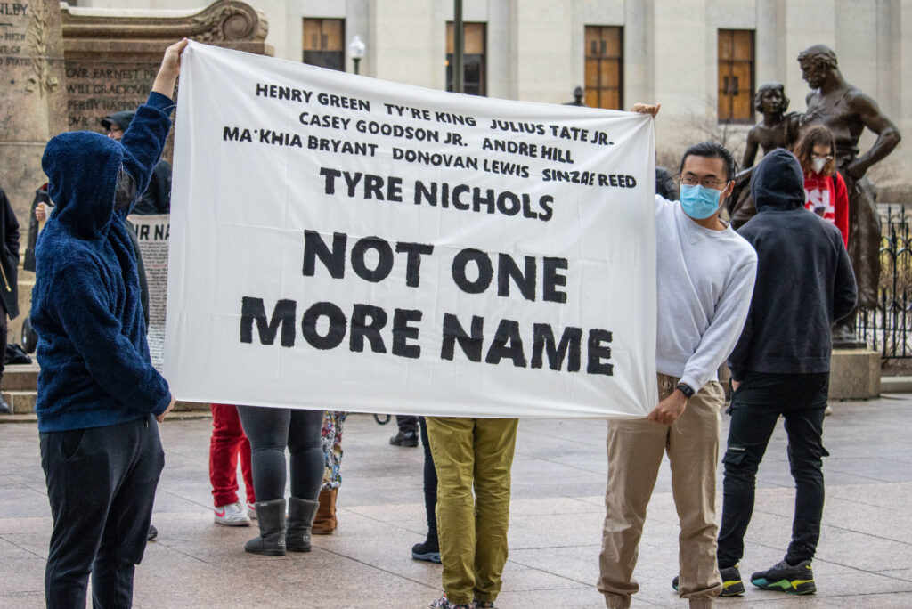 Protesters calling for police reforms at the Ohio state house on January 29.