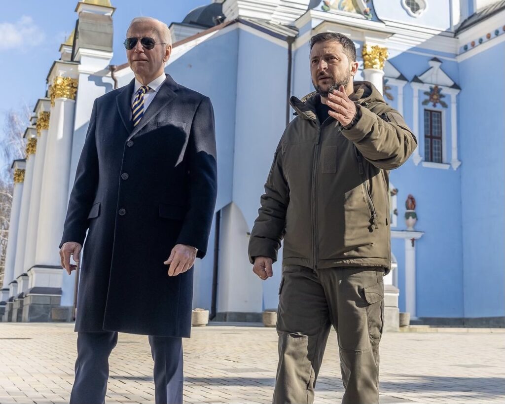 A picture released by The White House of Zelensky showing Biden around Kyiv during Biden's visit on February 20, 2023.