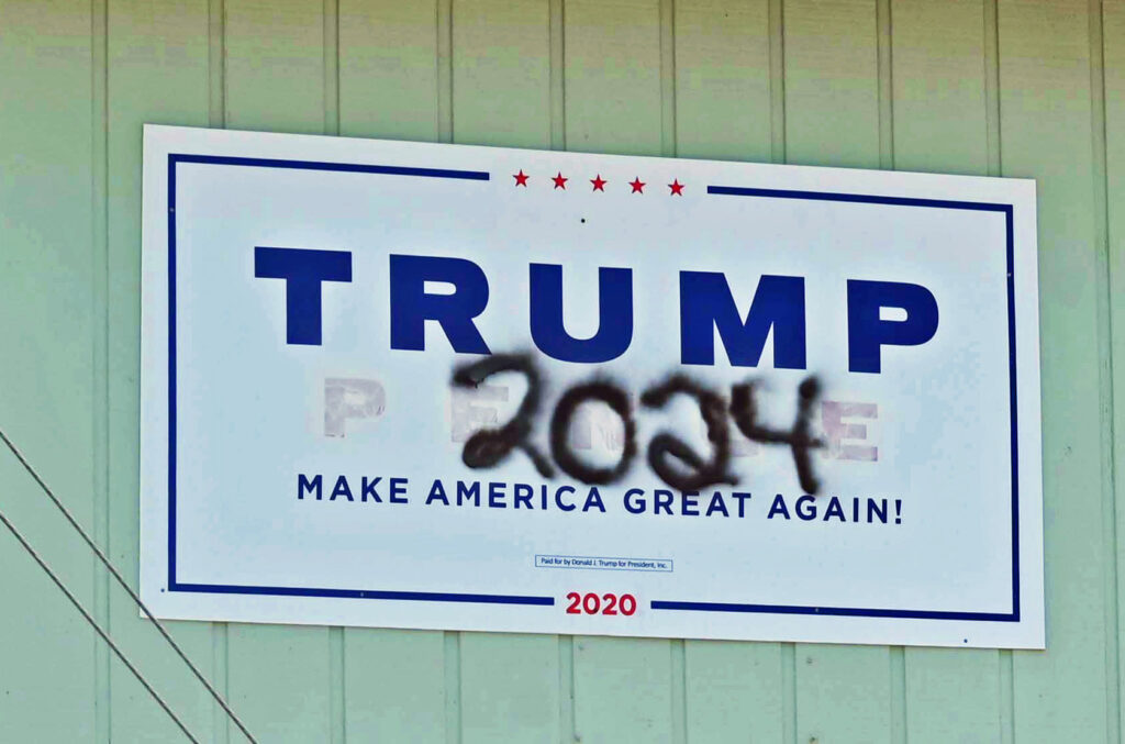 A Trump 2020 campaign sign updated for 2024, in Chatham County, Georgia.