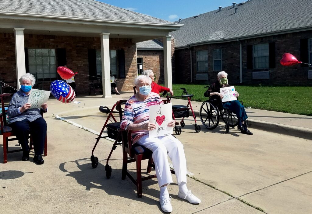 A photograph of nursing home residents taken in May 2020. The pandemic highlighted issues with quality of care in facilities across the country, particularly regarding inadequate staffing. 
