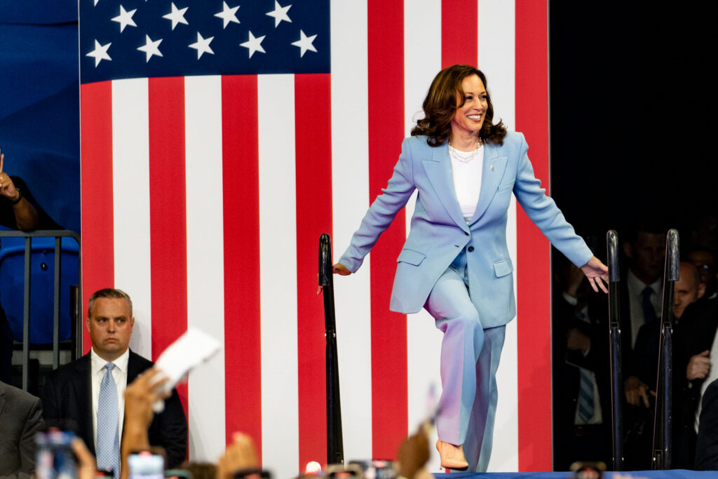 Kamala Harris speaks at a campaign rally in Atlanta on July 30th, 2024. In response to recent polls that show flagging support among the Black community, the Harris campaign has turned its attention to Black voter turnout in cities like Detroit, Philadelphia and Atlanta. 