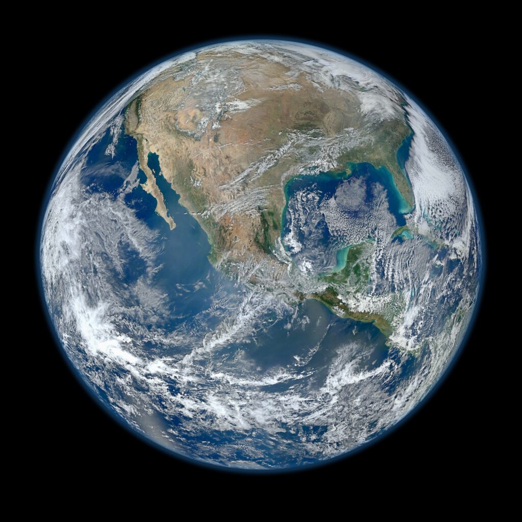 A view of most of North America taken from a low orbiting NASA research satellite in 2012. 