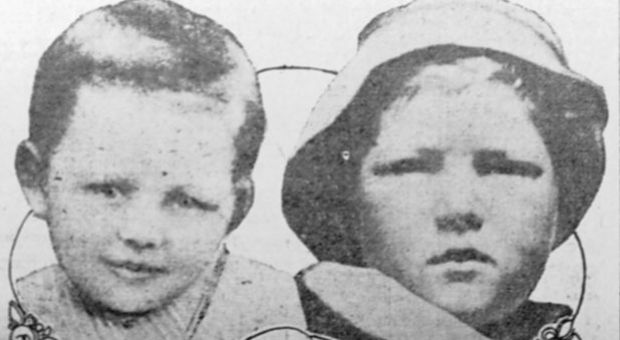 The photo on the left was sent out by the Dunbars on circulars at the time the Dunbar child disappeared. The one on the right is the boy now held by the Dunbars as their child, taken from Walters. The defense contends the photos are mute evidence that the boy held by the Dunbars is not the lost child. Study the features closely—what do you think? Is the one on the right Bobbie or Bruce Anderson?
