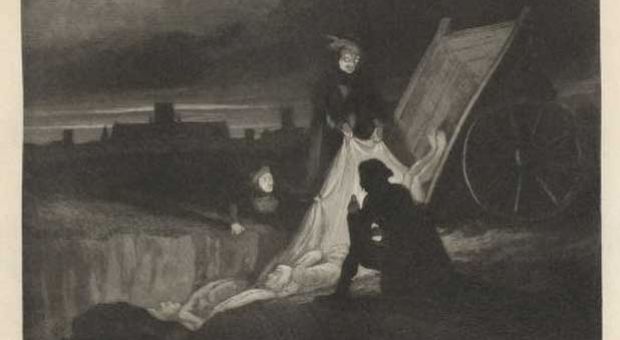 The Plague Pit from "Old Saint Paul’s: A Tale of the Plague and the Fire." From the holdings of Harry Elkins Widener Memorial Library—Harvard College Library.
