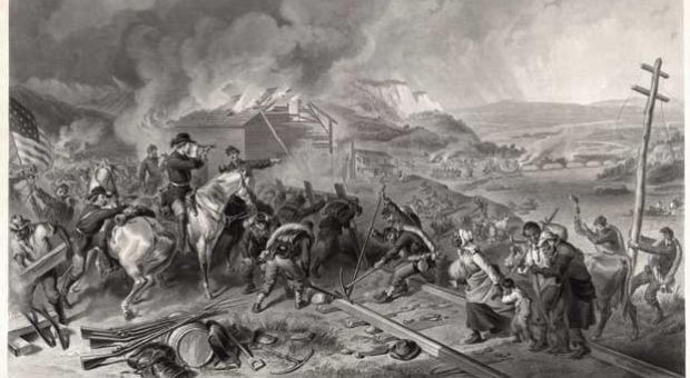 Engraving depicting Gen. William Tecumseh Sherman's march through Georgia to the sea.
