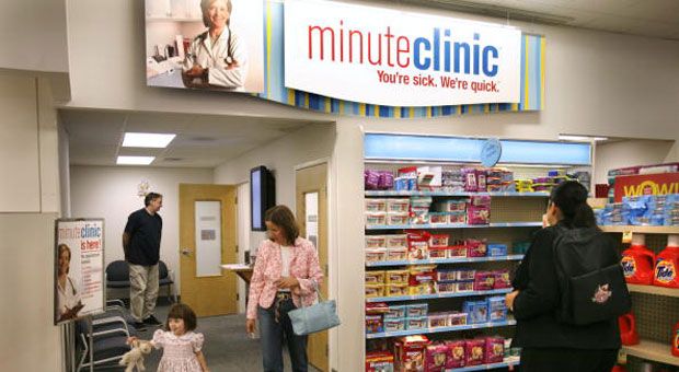 Karen Greisdorf and her daughter Kate, 3, walk out of a MinuteClinic in a CVS store in Bethesda, Maryland, Thursday, September 7, 2006. 