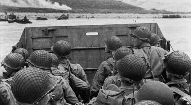 US troops prepare to storm the shore of Normandy on June 6, 1944