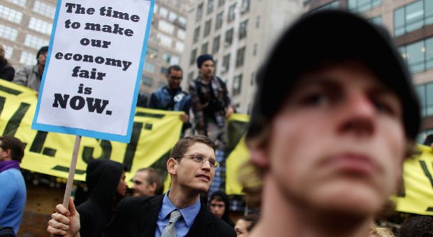 Occupy Wall Street activists protest in Duarte Square.