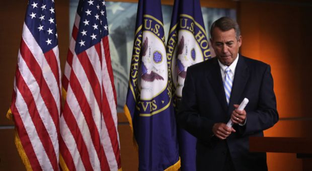 U.S. Speaker of the House Rep. John Boehner (R-OH) leaves after a press briefing July 31, 2014 on Capitol Hill in Washington, DC. Boehner held his weekly news briefing to discuss Republican agenda.  