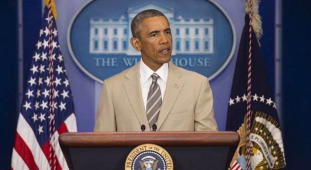 President Barack Obama speaks in the Brady Press Briefing Room at the White House in Washington, D.C., August 28, 2014.  