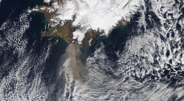 The MODIS instrument on NASA's Aqua satellite captured an Ash plume from Eyjafjallajokull Volcano over the North Atlantic on April 17, 2010