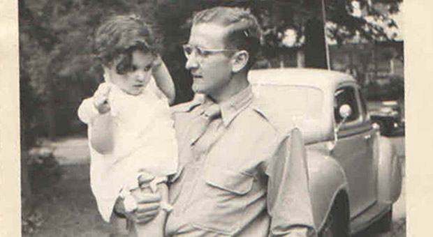 Ellen Feldman being held by her Uncle Sina Baum, a captain in the Army Medical Corp during WW II. 