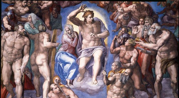 The central portion of "The Last Judgment" by Michelangelo.  