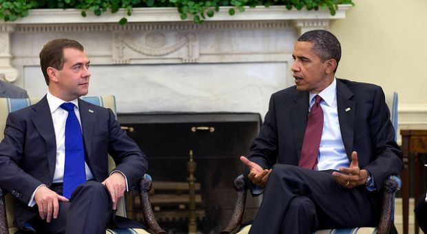 President Barack Obama holds a bilateral meeting with President Dmitry Medvedev of Russia in the Oval Office, June 24, 2010
