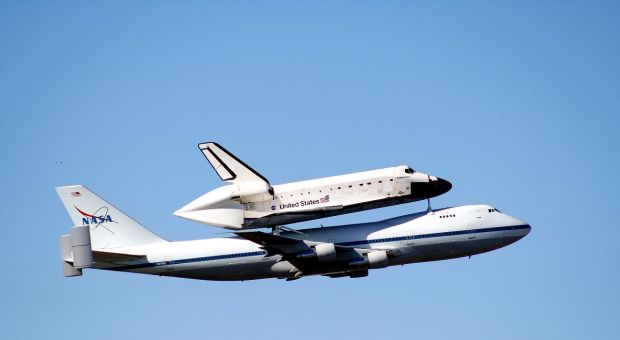 The Space Shuttle Endeavor over Fort Worth, Texas