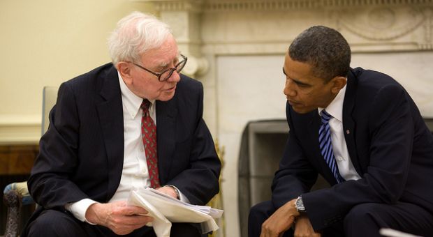 President Barack Obama meets with Warren Buffett in the Oval Office, July 14, 2010