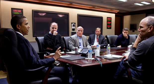 President Barack Obama takes part in a conference call in the Situation Room of the White House concerning the shooting of Rep. Gabrielle Giffords and others in Tucson, Az., Saturday, Jan. 8, 2011. Pictured, left to right, National Security Advisor Tom Donilon, incoming Chief of Staff Bill Daley, Deputy Chief of Staff Jim Messina, Director of Communications Dan Pfeiffer, and Assistant to the President for Legislative Affairs Phil Schiliro. Also taking part in the call were Attorney General Eric H. Holder, Jr., Homeland Security Secretary Janet Napolitano, and FBI Director Robert Mueller.