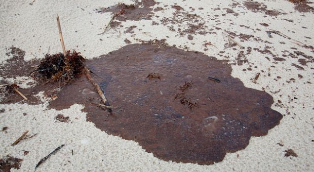 Oil on the Beach in Gulf Shores Alabama at the Pass