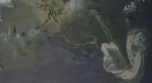 NASA satellite image of the oil spill in the Gulf, May 9. 