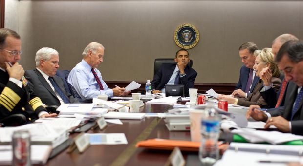 President Barack Obama listens during a meeting about the current situation in Pakistan Oct. 7, 2009 in the Situation Room of the White House.