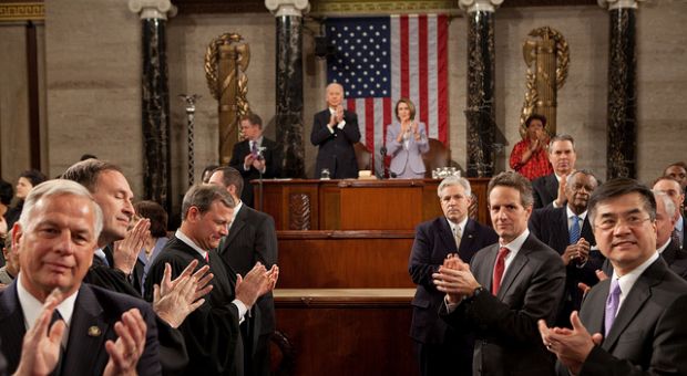 "As the President entered the House chamber to give his State of the Union address, I turned around to see his pathway to the podium. It reminded me of a scene from the movie, "The American President." (Pete Souza, White House photographer). Jan. 27, 2010
