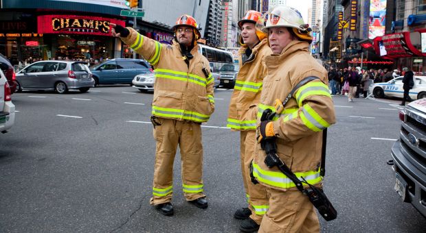 FDNY members in Times Square investigating a suspicious van on January 1, 2010